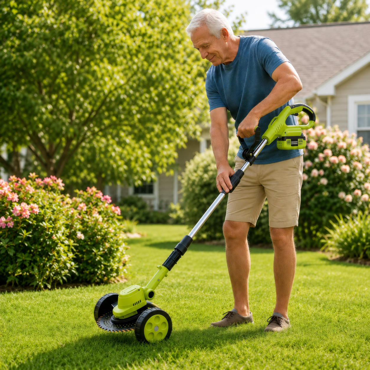 21V Cordless 3-in-1 Grass Trimmer, Edger & Mini Lawn Mower with 2 Batteries